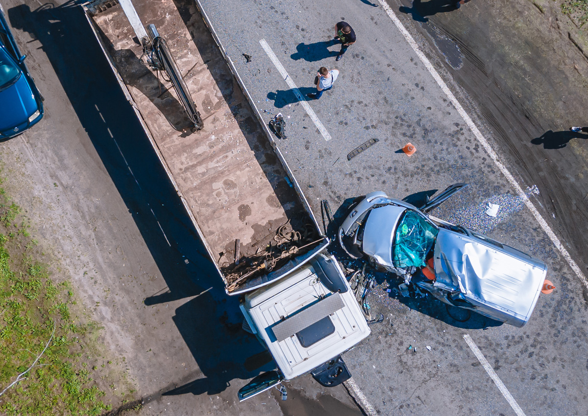 Aerial view of a commercial truck accident